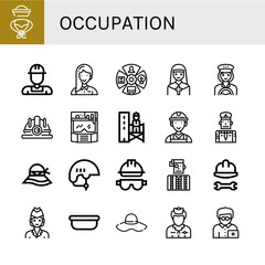 Set of occupation icons such as Hat, Worker, Entrepeneur, Role, Nun, Taxi driver, Hard hat, Helmet, Supervisor, Policeman, Watchmaker, Air hostess, Surgical tray , occupation