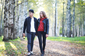 Fototapeta premium Loving couple walking in casual clothes