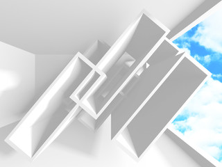 Fototapeta premium Futuristic White Architecture Design on Cloudy Sky Background