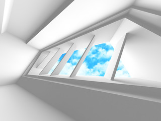 Obraz premium Futuristic White Architecture Design on Cloudy Sky Background