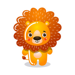 Cartoon funny cute red lion child vector illustration