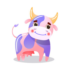 Cartoon funny colorful cow child calf vector illustration