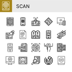 Set of scan icons such as Fingerprint, Qr code, Body scan, X ray, Code, Coding, Commandments, Face id, Eye scan, Mri, Radar, Fingerprint Mammogram ,