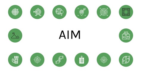 Set of aim icons such as Radar, Target, Focus, Quiver, Goals, Mission , aim