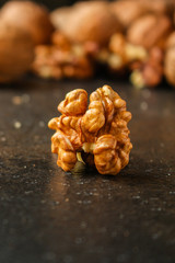 Walnuts, tasty and healthy (whole nuts) menu concept. food background. copy space. Top view 