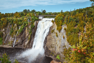 Montmorency Falls on a sunny fall day. Quebec, Canada