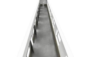 long corridor with doors, interior visualization, 3D illustration