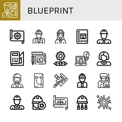 Set of blueprint icons such as Real estate, Blueprint, Worker, Engineer, Engineering, Architecture, Technician, Plan, Draft , blueprint