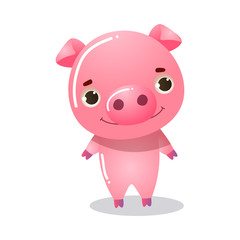 Cartoon funny pink pig child vector illustration