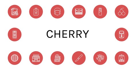 Set of cherry icons such as Gambling, Fruit, Lifting, Cherry, Pie, Casino, Slot machine, Slice, Popsicle, Cookie jar, Muffin, Pineapple , cherry