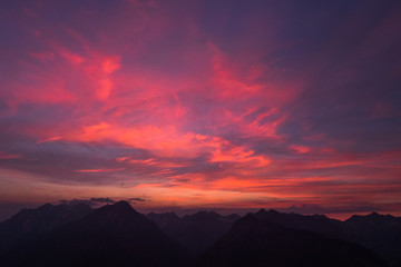 burning red sky in the alps  