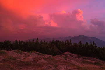 burning red sky in the alps  