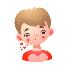 Little boy face blowing kiss vector illustration