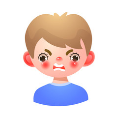 Boy with angry negative face expression vector illustration
