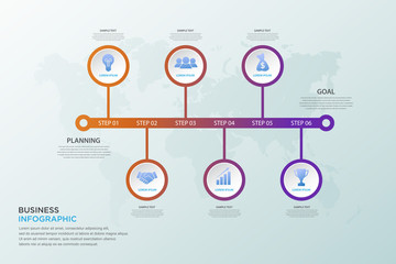 infographic template with six step instructions, can use for presentations, workflow layouts, brochures and others