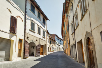 Montopoli in Val d'Arno narrow street architecture. Tuscany, Italy.