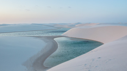 Turquoise lagoons located in the north east part of Brazil, close to the ocean (Maranhao region, Lencois Maranhenses)