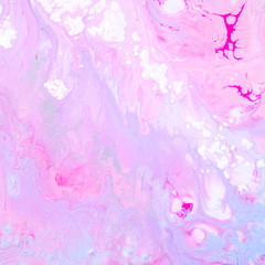 Abstract pink painting on canvas using liquid acrylic technique. Marble slice texture