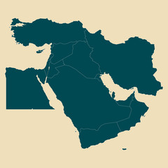 Middle east map with boundaries vector illustration