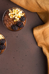 Dark chocolate mousse with blackberries and roasted hazelnuts