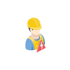 Work avatar electrician. Vector 3d isometric, color web icon, new flat style. Creative illustration design, idea for infographics.