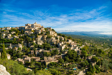 View on Gordes, a small typical town in Provence, France. Beautiful village, with view on roof and...
