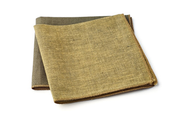 Two green textile napkins on white background
