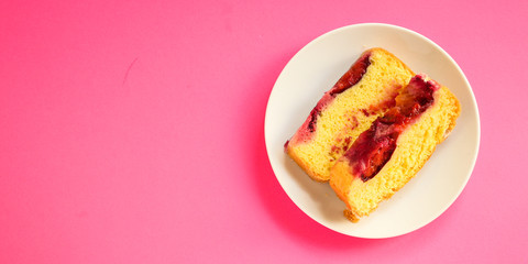 plum pie (delicious dessert, pastries with fruit) menu concept. food background. copy space. Top viev