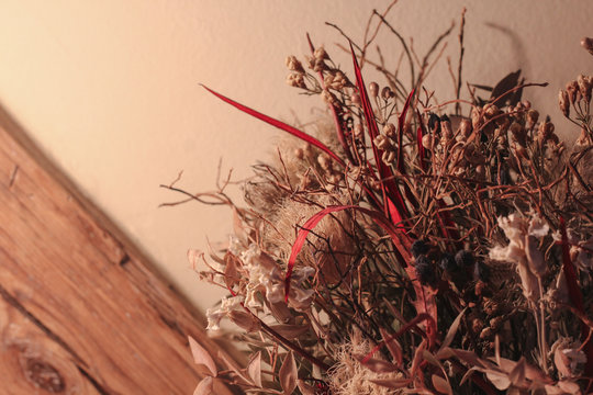 dry flowers on wooden background