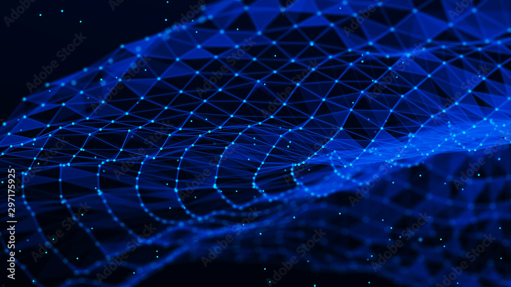 Poster Abstract polygonal space. Connection dots and lines structure. Digital background. Triangular business wallpaper. 3d