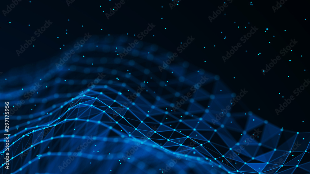 Leinwandbilder Abstract polygonal space. Connection dots and lines structure. Digital background. Triangular business wallpaper. 3d