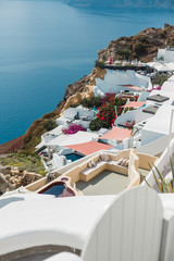 White Santorini background. Buildings and sea. Greece, Santorini card.