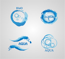 Abstract Water Wave And Ocean Logo Set. Brush Stroke Aqua Logo. Water Wave Paint Brush Stroke For Logo, Seal, Ocean Logo And Splash Design. Abstract Water Wave Concept. Paint Brush Stroke