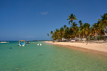 Beautiful view of a sandy beach in Dominican Republic from a boat
