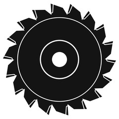 Black circular saw blade disk simple design icon for wood, metal work isolated on white background.