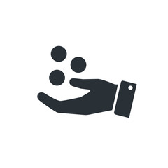 flat vector image on a white background, the icon of the hand into which coins fall, salary or credit