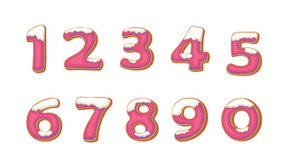 Gingerbread cookie numbers. vector illustration with gingerbread cookie numbers  in cartoon style.