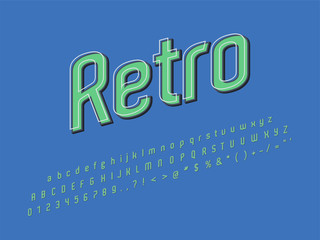 Retro font and alphabet. Stock vector illustration