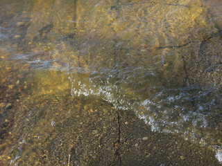 the shore of the lake clear water green surf