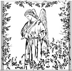 angel holding a dove on his hand