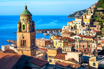 Amalfi Old town on Amalfi coast, Sorrentine peninsula, Italy - obrazy, fototapety, plakaty