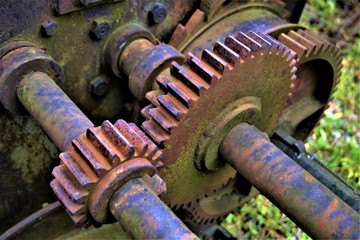 old rusty gear mechanism closeup