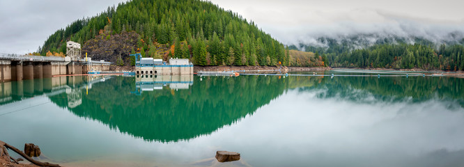 Baker Lake Dam Spanning the Baker River in Northern Washington State. Construction of the dam was...