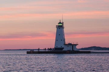 lighthouse pastels at sunset