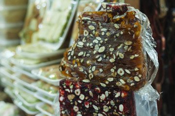 Oriental sweets with nuts at the center of Jerusalem old town