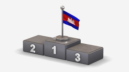Cambodia 3D waving flag illustration on winner podium.