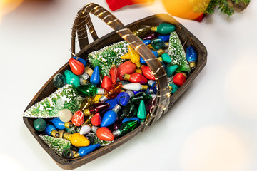 Basket with vintage Christmas Bulbs within