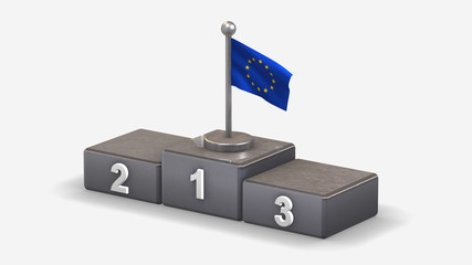 European Union 3D waving flag illustration on winner podium.