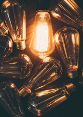 Glowing bulb. Idea, uniqueness, leadership and different concept.