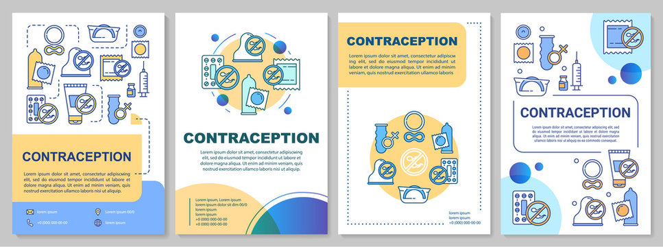 Contraception brochure template. STI prevention. Flyer, booklet, leaflet print, cover design with linear illustrations. Vector page layouts for magazines, annual reports, advertising posters